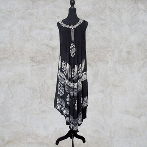 Vintage Jessica Taylor Black & White Batik Beach Dress Maxi Boho 90s OS